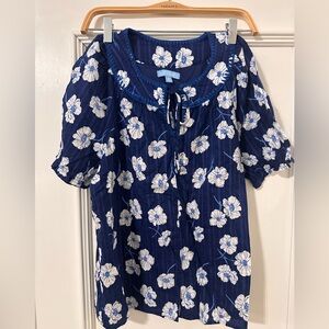 Draper James Navy and Cream Floral Top